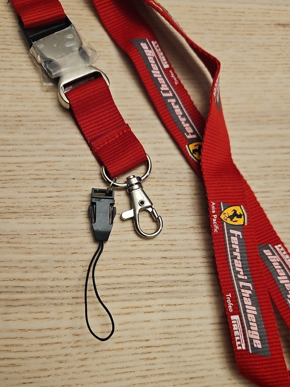Official Ferrari Challenge Red Branded Lanyard with Metal Clip and Phone Strap